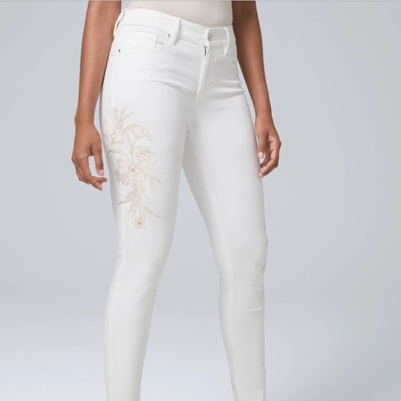 WHBM Curvy Fit High Rise Embellished Skinny Jeans in White sz 10 EUC - Picture 1 of 5